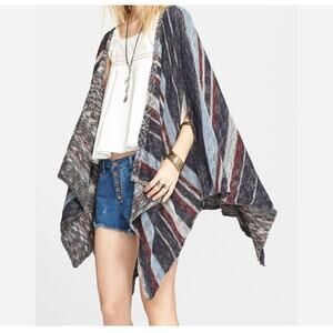 Free People Oversized Striped Linen Blend Poncho Sweater Cardigan Size Small